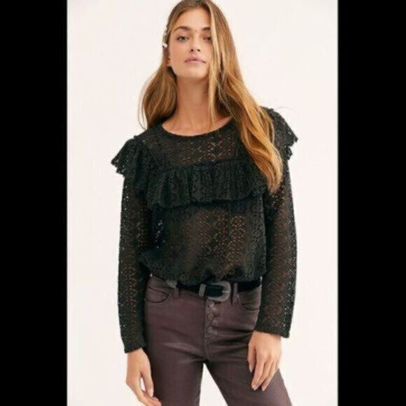 Free People Beach Crochet Lace Ruffle Top - Picture 1 of 3